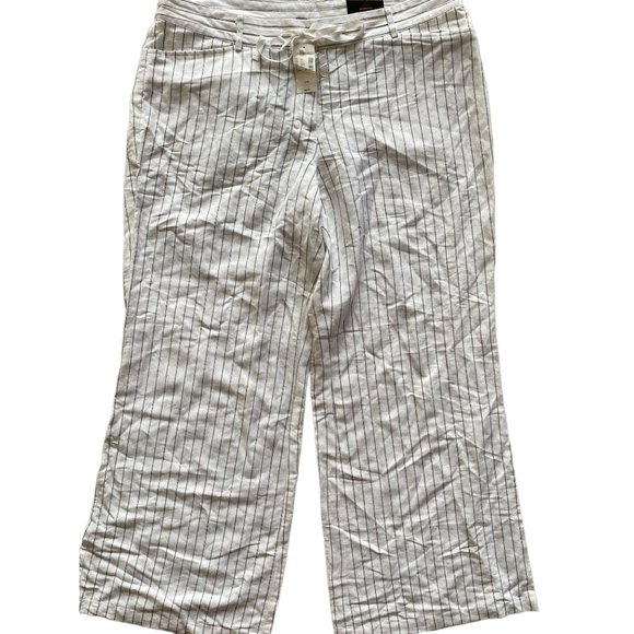 Lane Bryant Pants Trousers 14/16 NWT White Black Pinstripe Linen Blend Flare Hem - Picture 1 of 10
